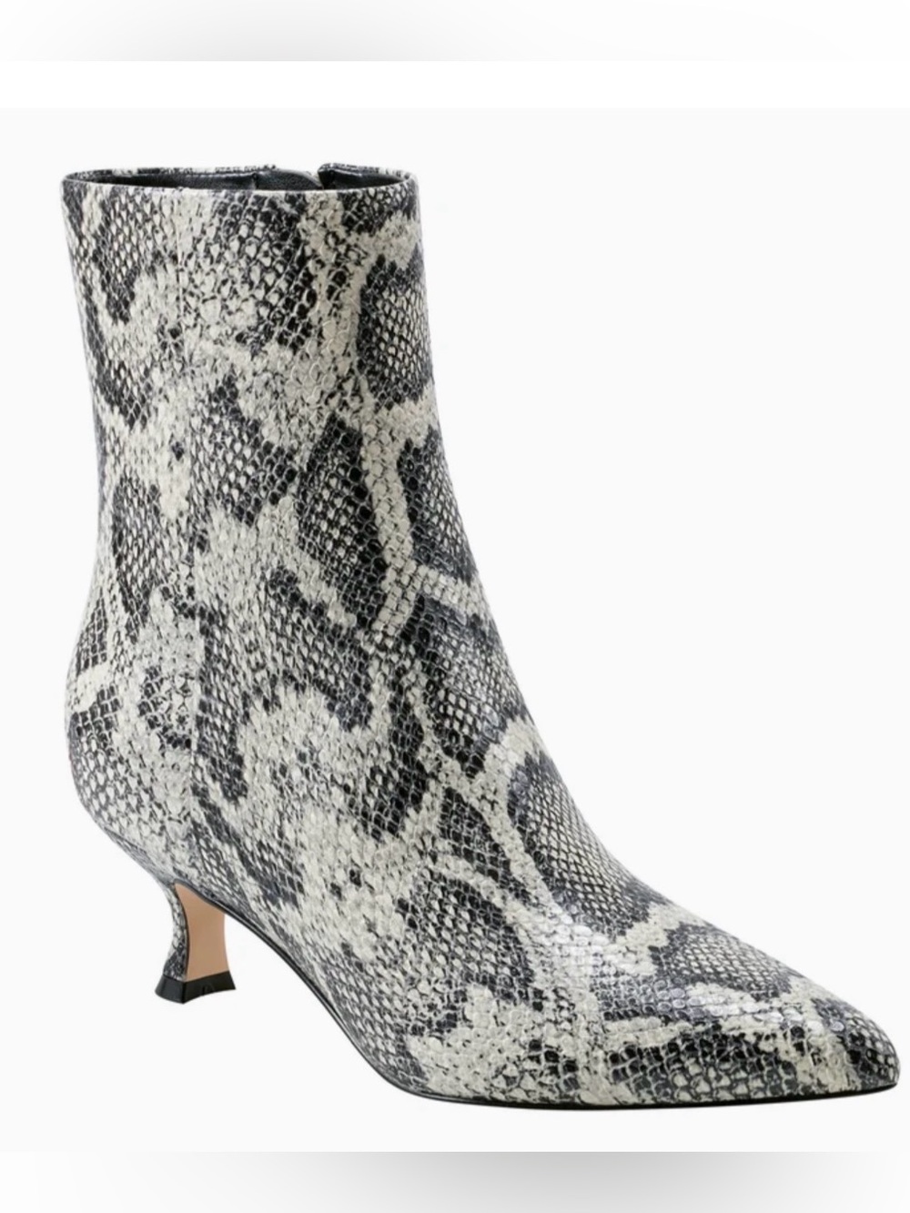 Marc Fisher Snake-Print Pointed Toe Kitten Heel‎ Ankle Boot - Black & White